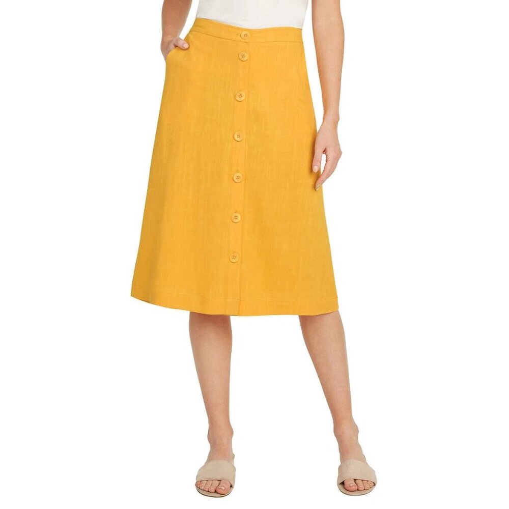 NEW Matty M Women's Linen Blend Skirt Elastic Waist Button Front Pockets Lined
